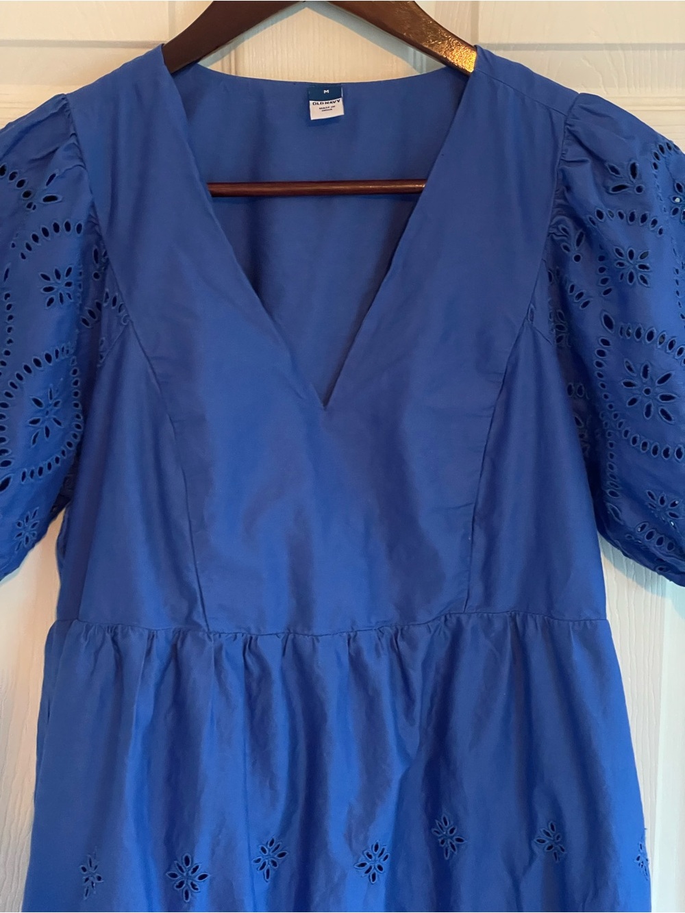 Old Navy Royal Blue Eyelet Dress Puff Sleeve Vibrant Summer Daytime Mini Dress